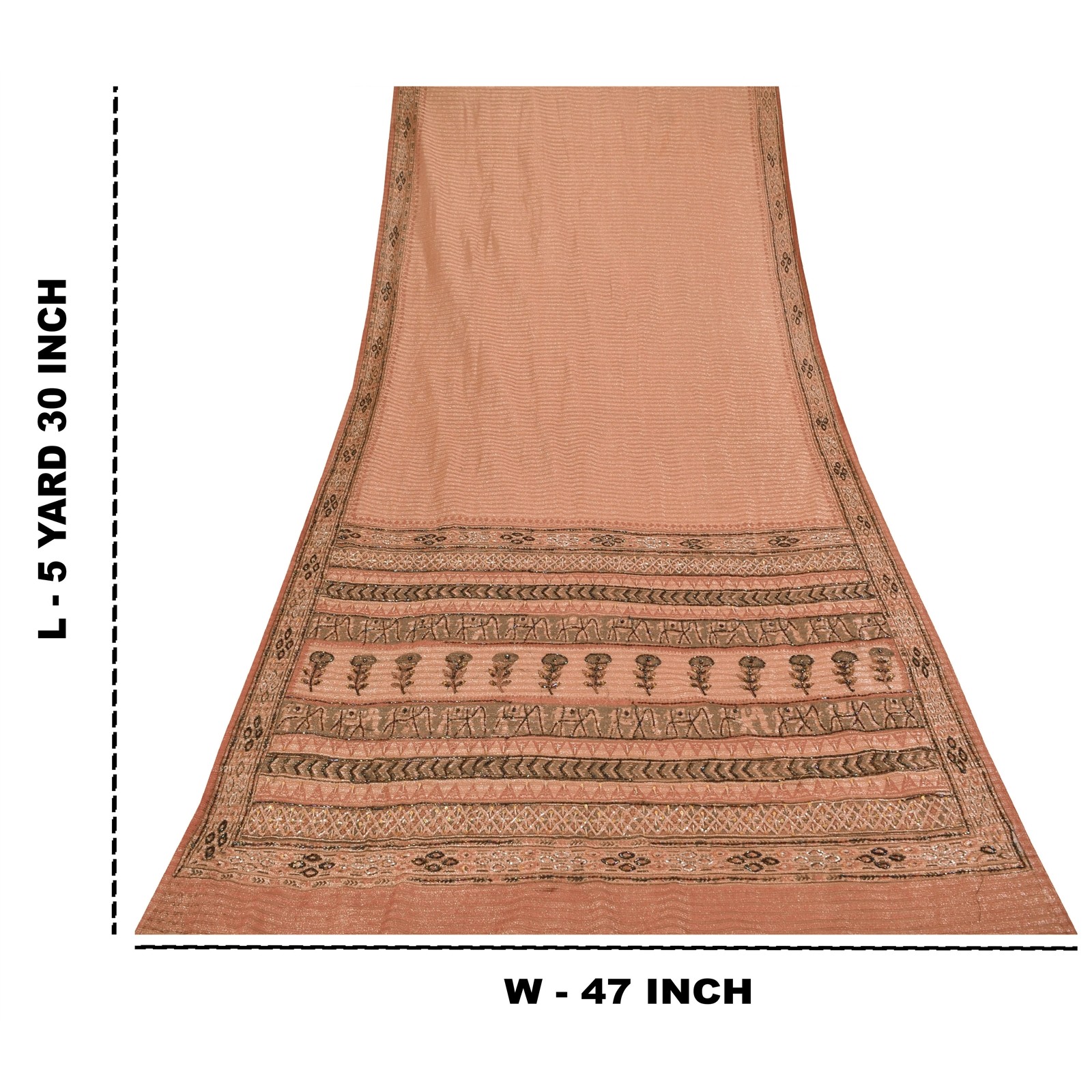 Sanskriti Vintage Pink Sarees Net Mesh Hand Beaded Printed Designer Sari Fabric