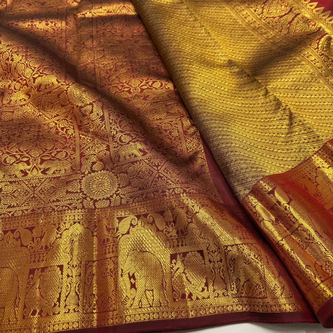 Premium Red Soft Silk Saree with Rich Gold Zari Work – Festive Collection