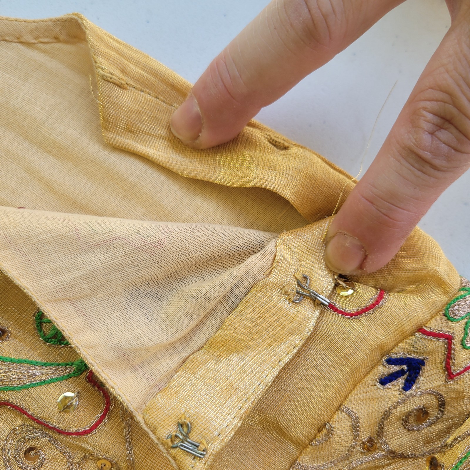 Handmade Yellow Embroidered Cotton Kurta Women Medium Size