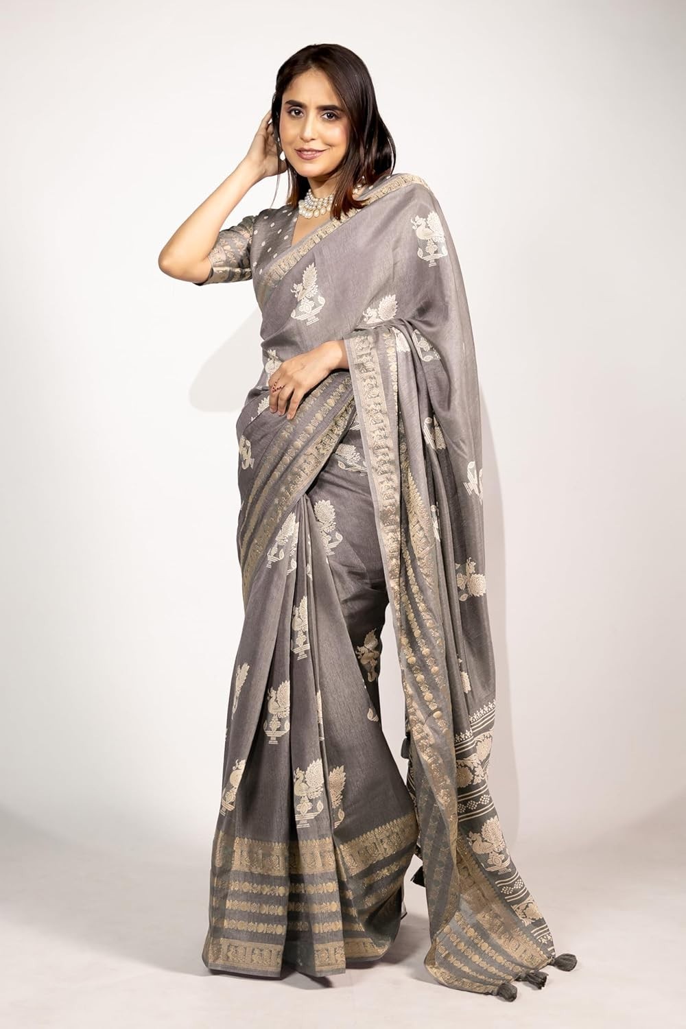 Women’s Cotton Silk Peacock Printed Saree with Blouse Piece