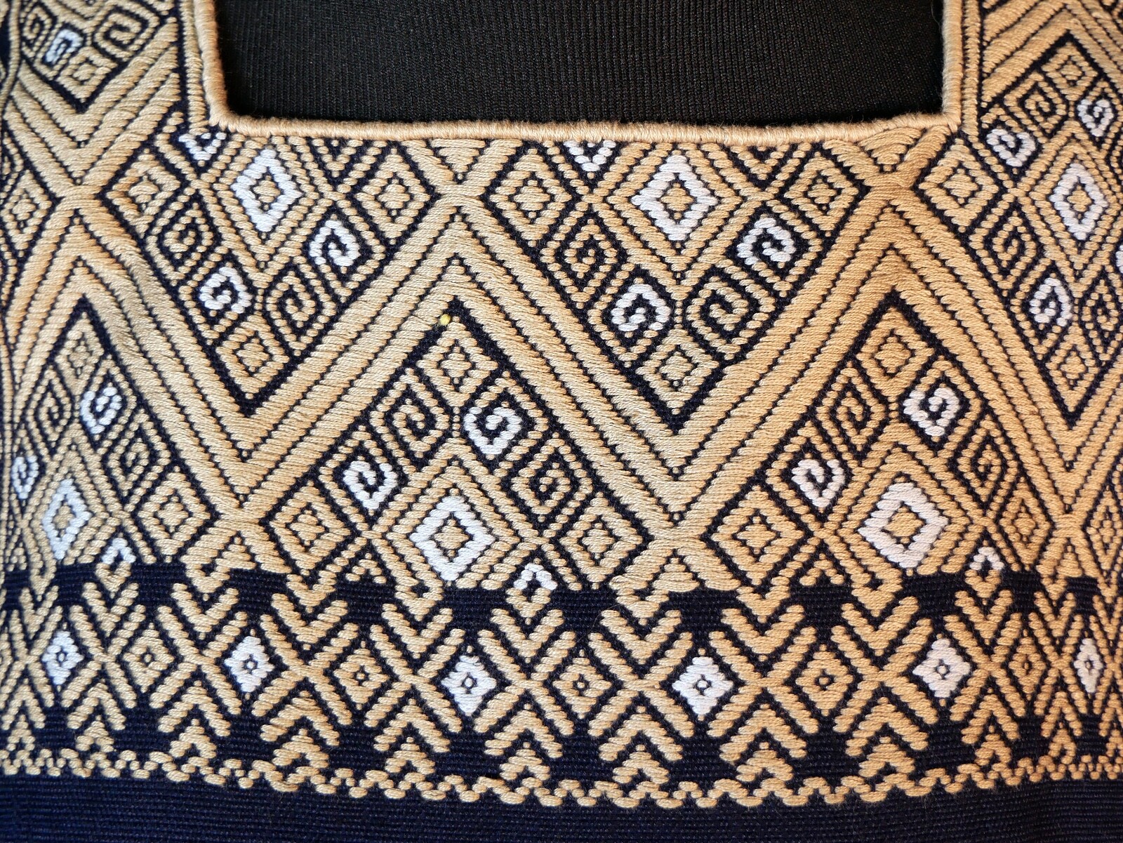 Huipil Top Mayan Navy & Brown Color Handwoven Backstrap Loom Chiapas Mexico S/M