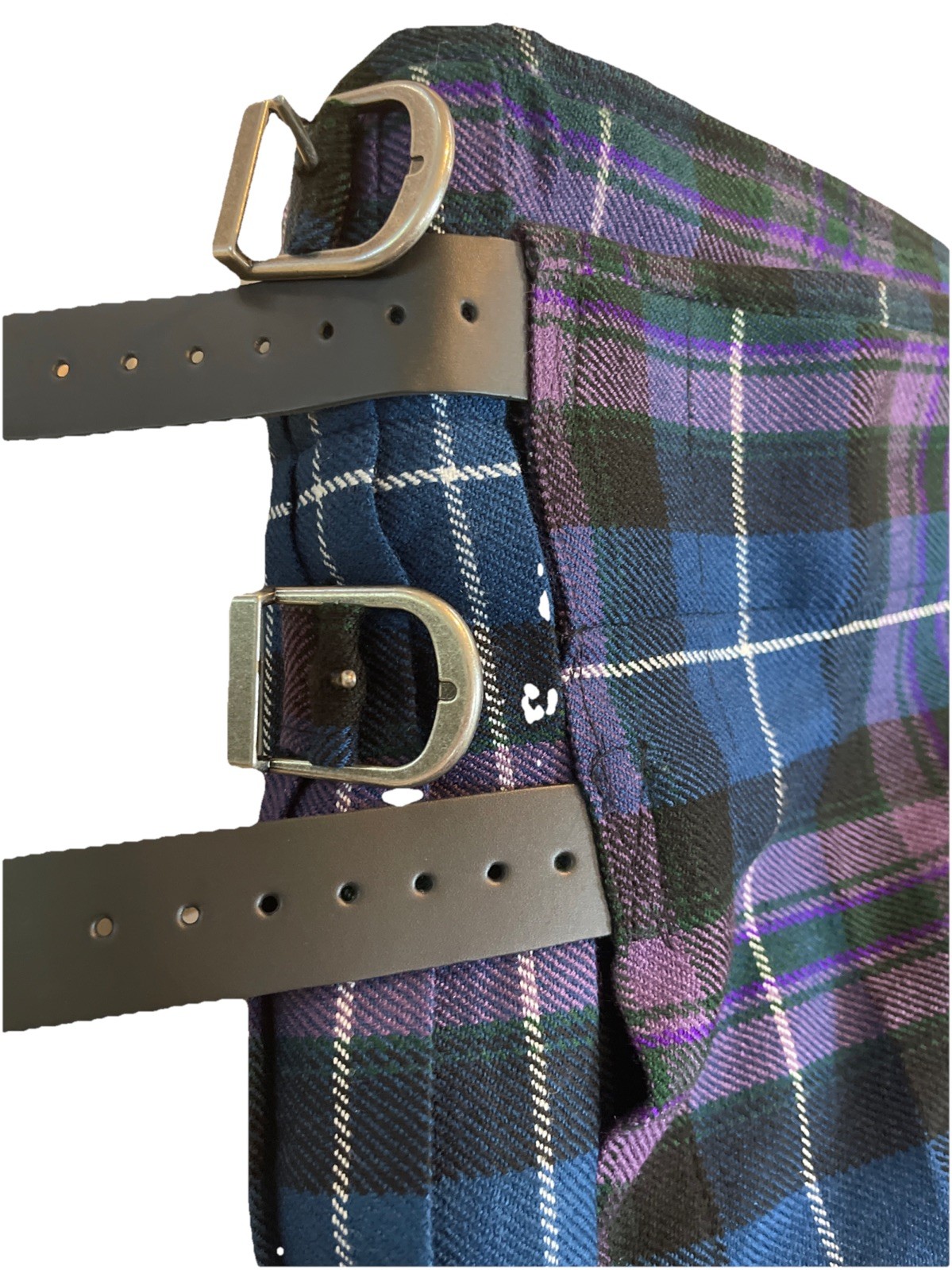 Kommando Kilts Scottish Design Tartans Acrylic Kilt Blue/Purple Plaid Sz 42 NEW