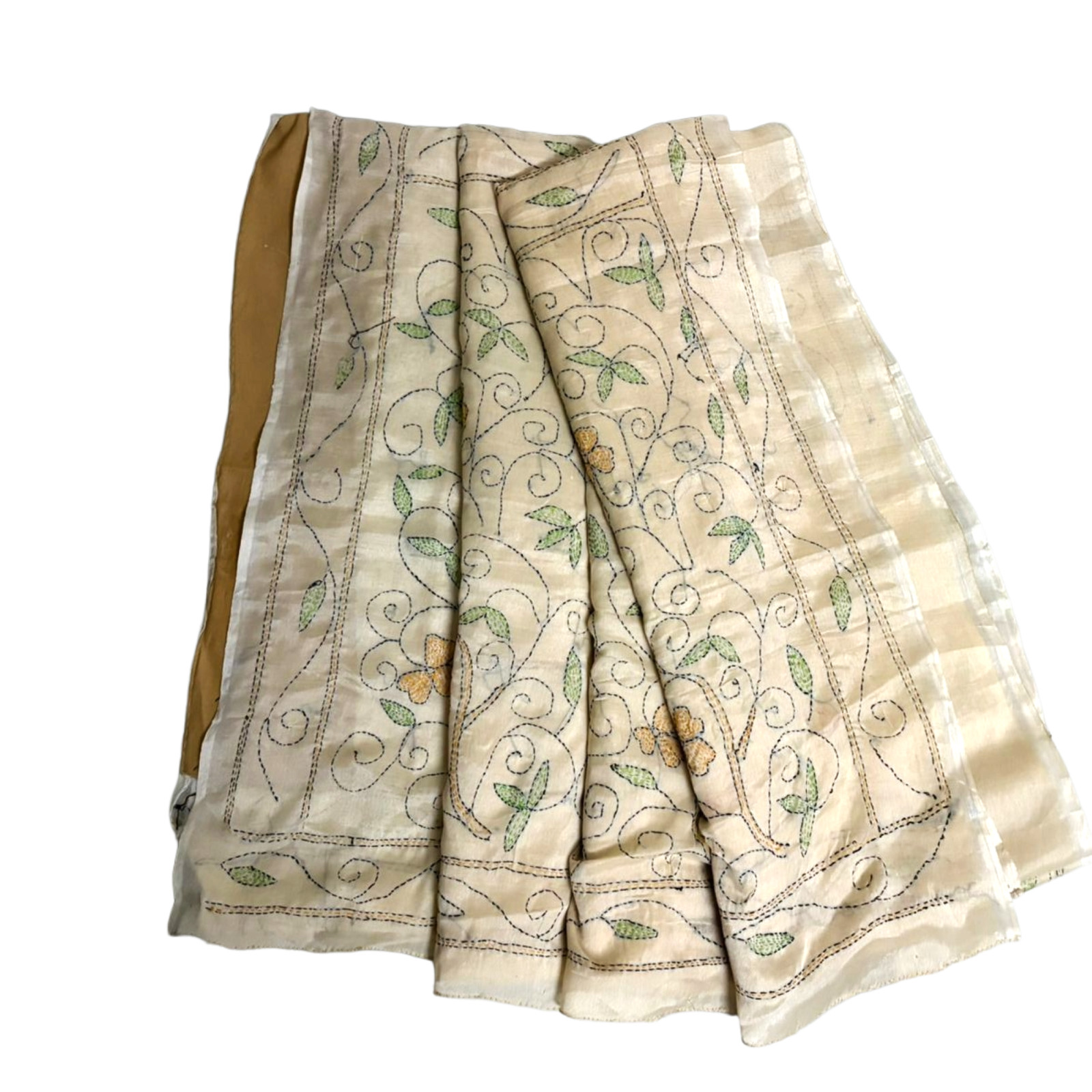Wedding Saree Indian Women Wrap Dressmaking Embroidered Sari Vintage Beige Dress