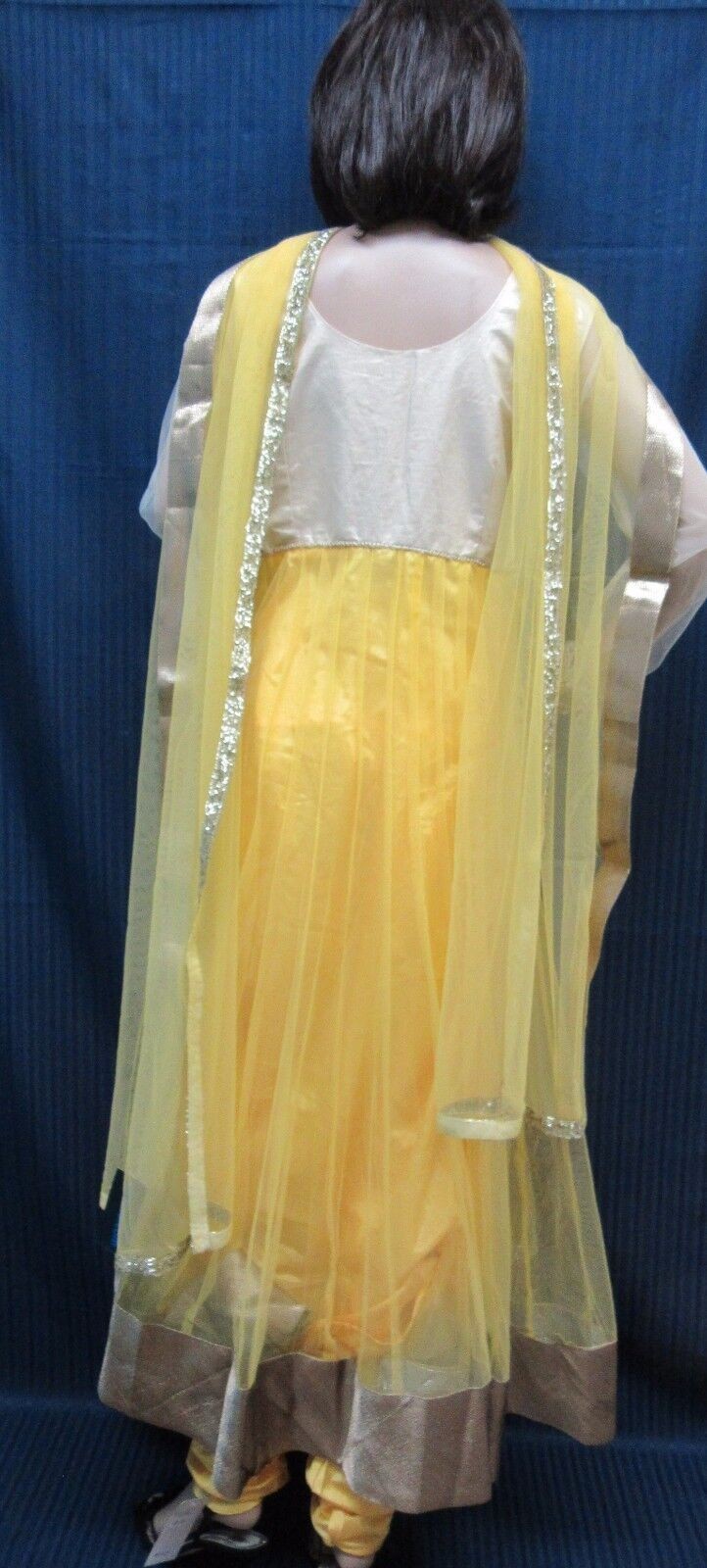 Suit 638 6023 Yellow Net Flared Long Tunic Gold Detail Set Large Size
