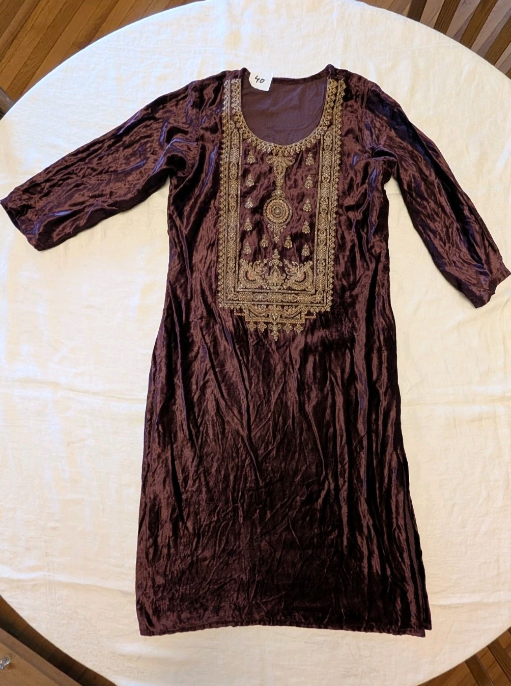 Velvet Crushed Velvet Kurta Kameez Purple Med (Top Only)