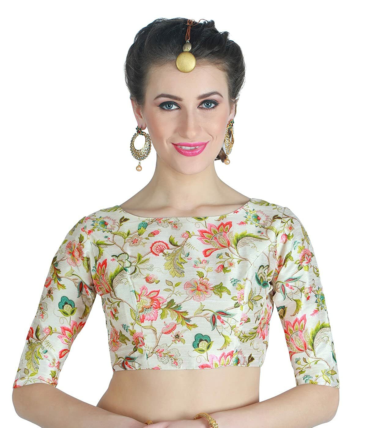 New Women’s Polyester Digital Printed Elbow Length Sleeve Readymade Blouse