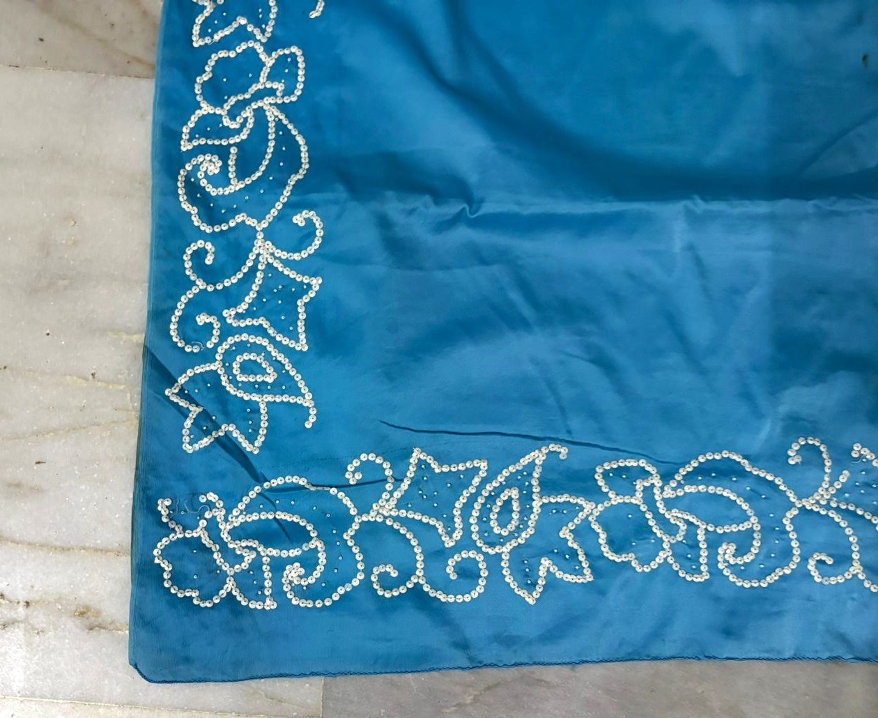 Traditional Saree Women Wrap Embroidered Sewing Fabric Sari Blue Sari Silk Dress