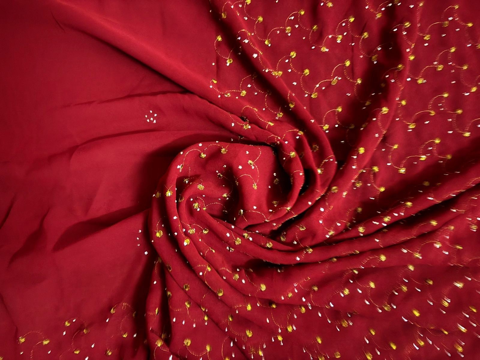 Yellow Fabric Embroidered Saree Vintage Silk Recycled Fabric 5Y Indian Sari Used