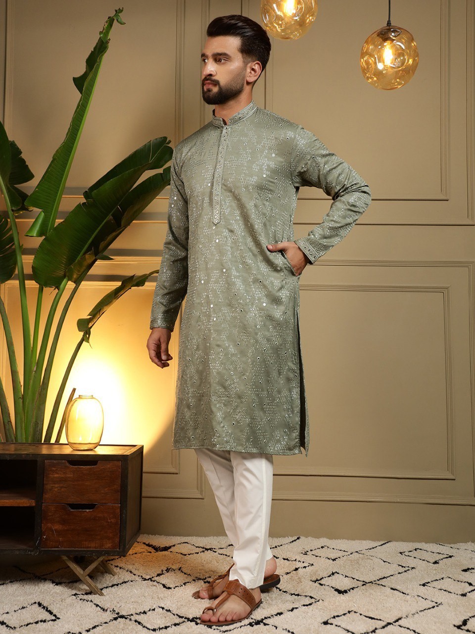Men’s Royal Linen Kurta Pajama Set Elegant Ethnic Wear for Festive & Wedding