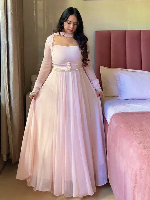Designer Baby Pink Anarkali Gown Floor Length Ethnic Wedding Party Wear Dress