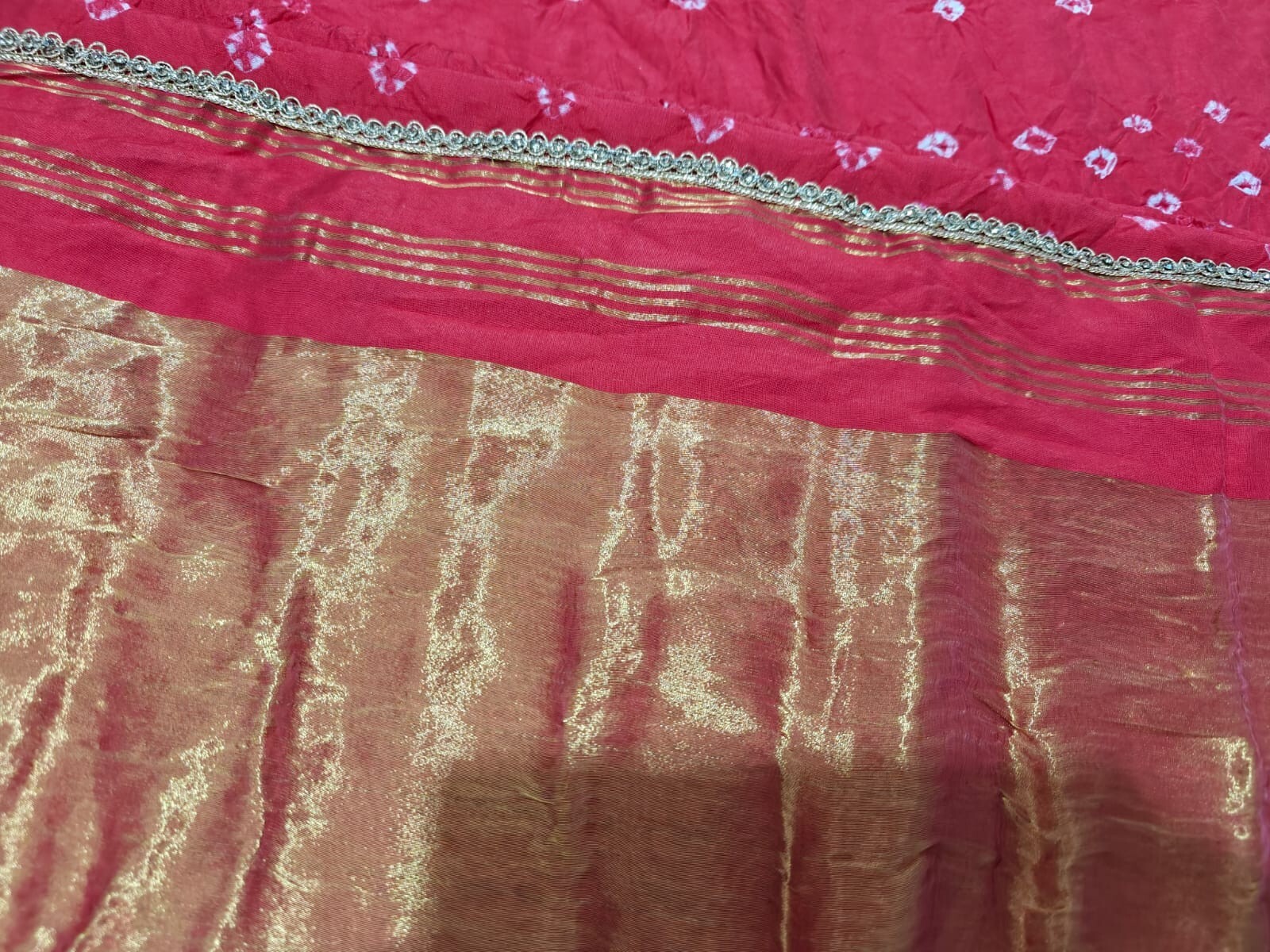 Rangbhari Saree Fine Cotton And Jari Sari festival blouse Red Gold Border