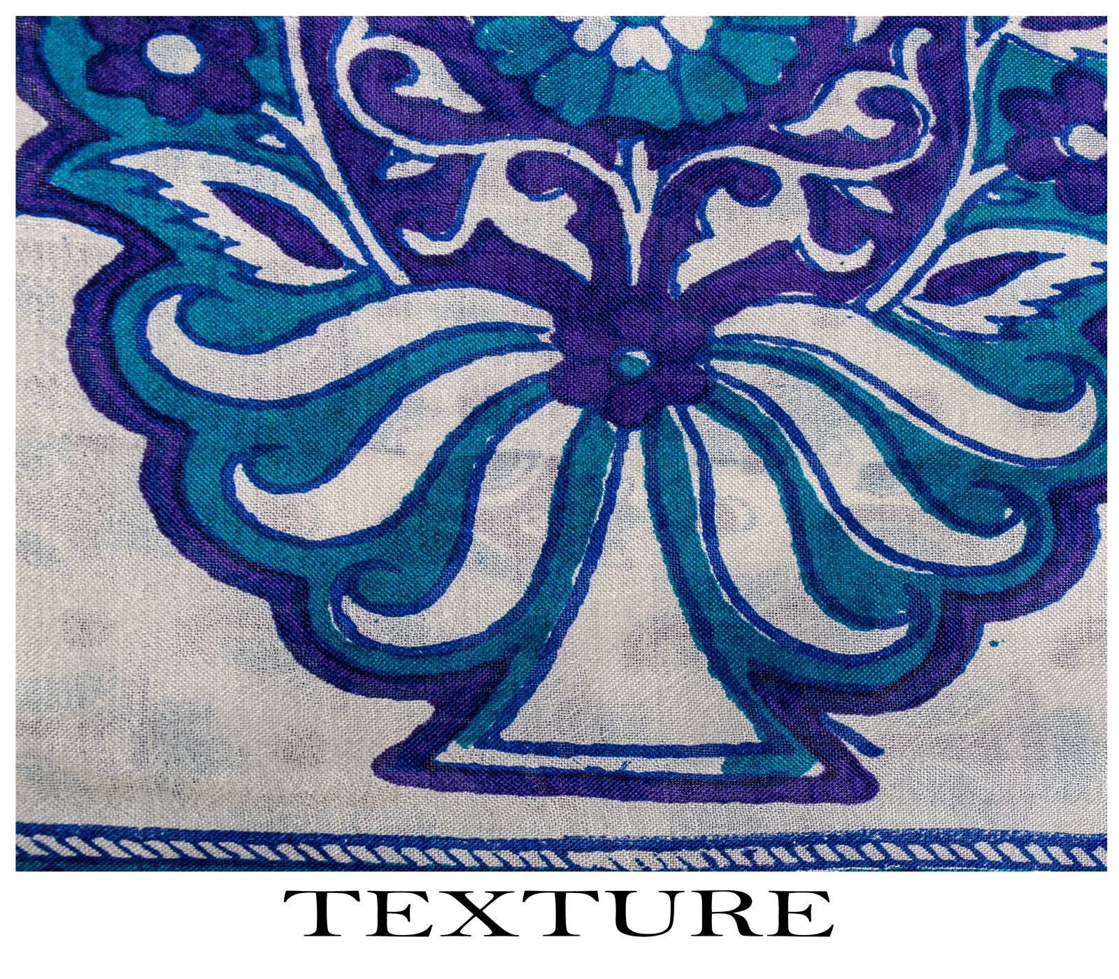 Sanskriti Vintage Blue Pure Silk Saree Floral Hand Block Print Sari 5Yard Fabric