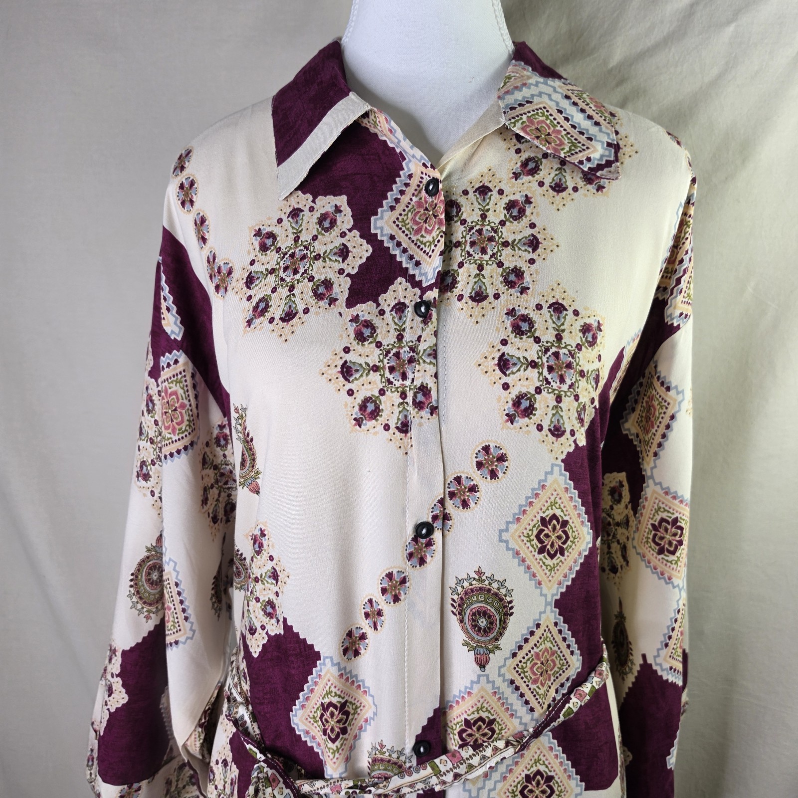 2-Piece Cream Burgundy Floral Salwar Kameez Set Women’s Size 7 New