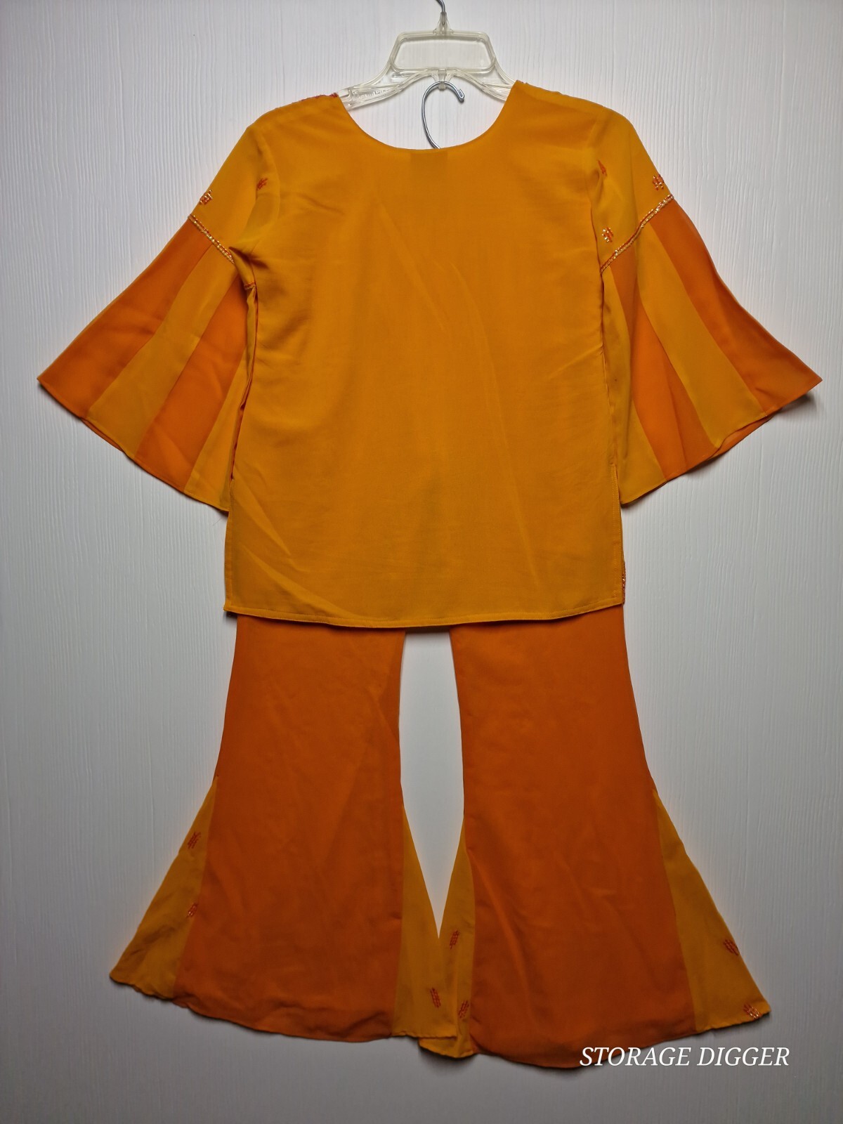 Indian Dupatta Kurta Sharara Set Women’s 36 Orange Sequin Round Neck Formal