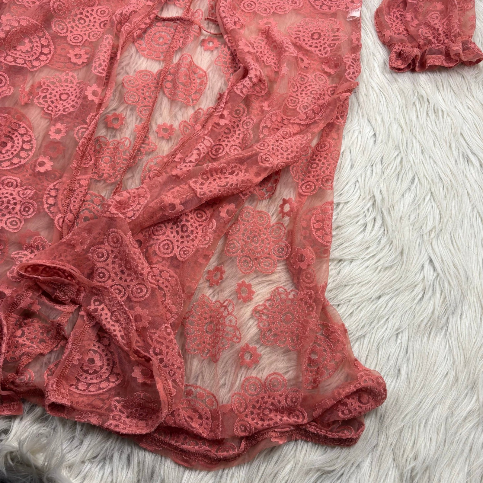 Unbranded Women’s XL Pink Floral Burn Out Long Line Kimono Boho Fairy Festival