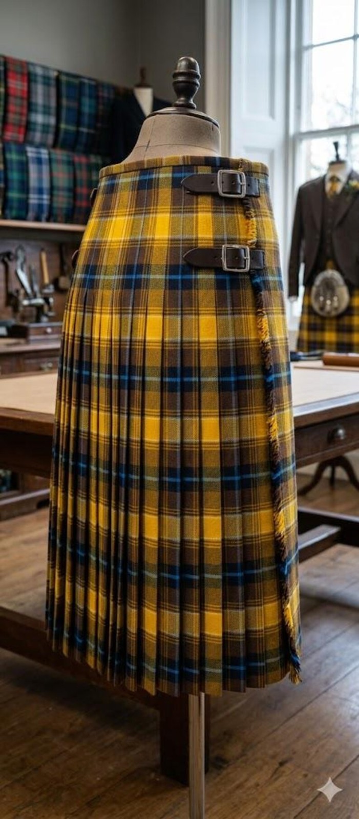 Angels’ Share Tartan Kilt – Handmade Heavy Weight Acrylic Wool, Leather Straps