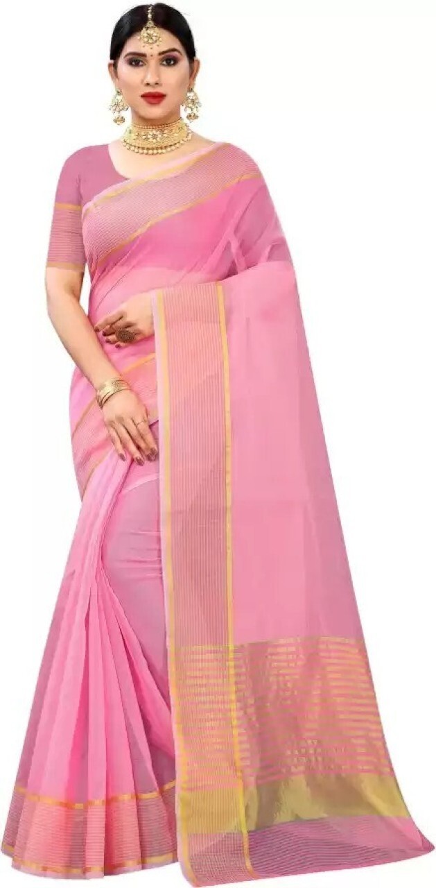 Woven Kanjivaram Pure Silk, Silk Blend Saree (Pink)