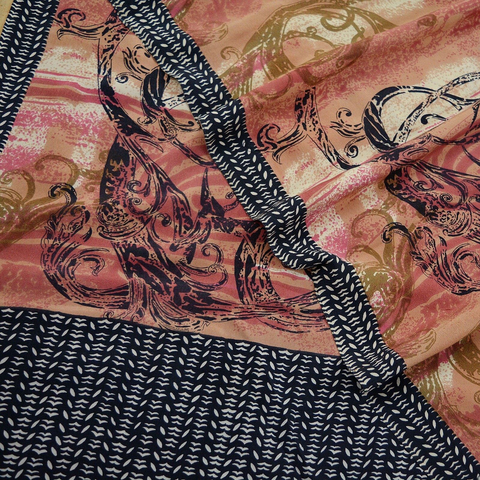 Vintage Sari Brown & Black Pure Crepe Silk Printed Saree 5yd Sewing Dress Making
