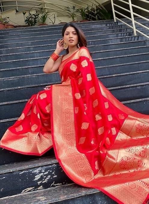 Women’s Pure Kanjivaram Silk Saree Soft Design With Blouse Piece For Wedding