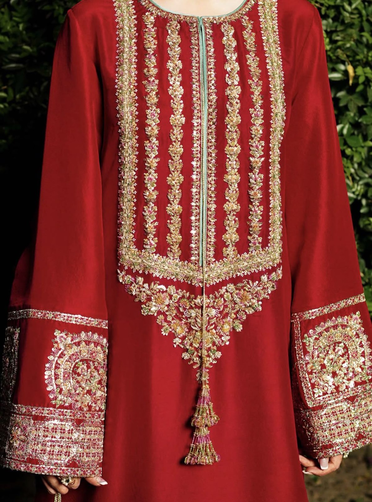 Party Wear Red Classy Designer handwork machine work suit