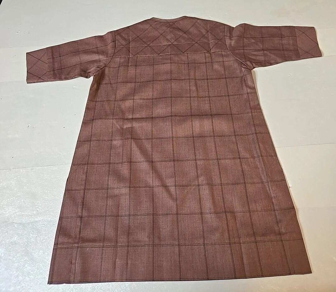 Sz Medium Kurta Tunic Top Brown Plaid Youth Boy’s NEW