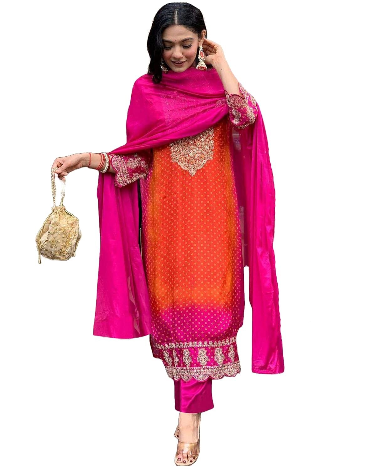 Women’s Rayon Blend Straight Embroidered Kurta with Pant & Dupatta