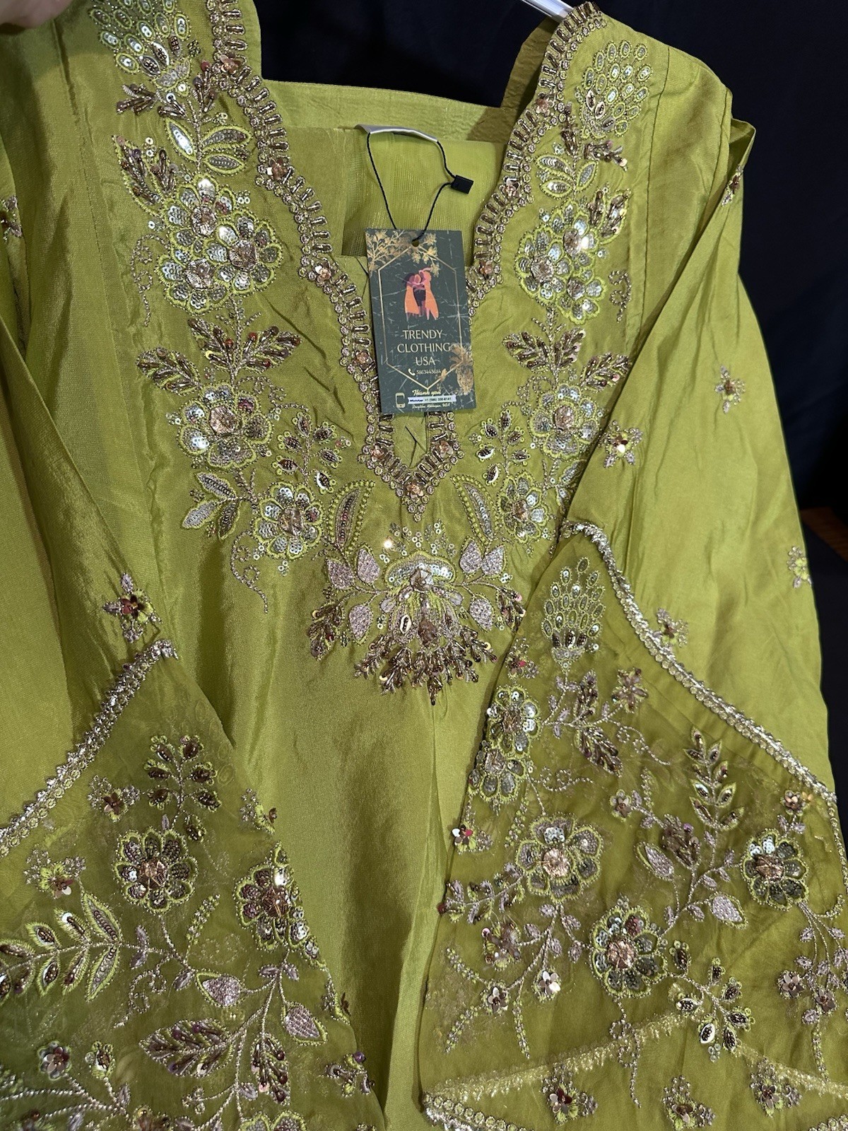 ASIAN STITCH ZARQUN BRAND – Emb Raw Silk Front & Back Emb, Net Lux Dupatta – $75