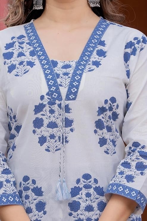 Women’s Pure Cotton Printed Straight Kurta Set with Palazzo Pants & Dupatta