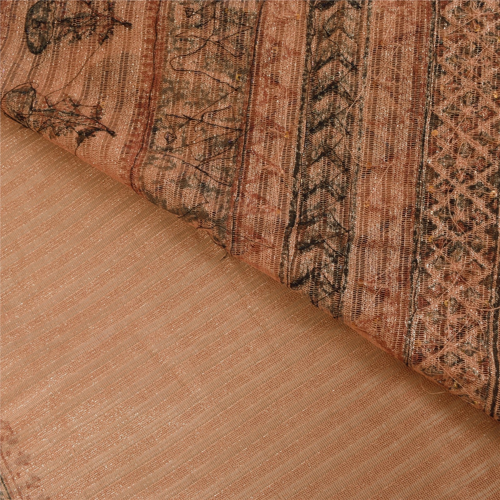 Sanskriti Vintage Pink Sarees Net Mesh Hand Beaded Printed Designer Sari Fabric