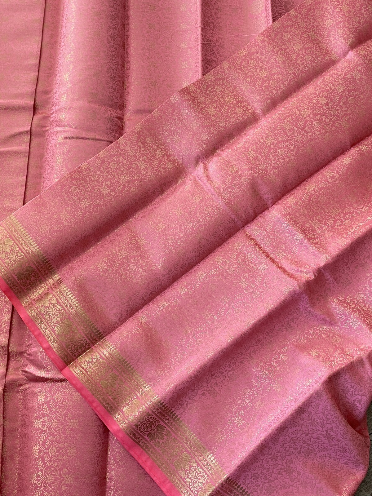 Indian Women’s NWT Brocade Artificial Silk Sari PINK/PEACH Golden Border SAREE