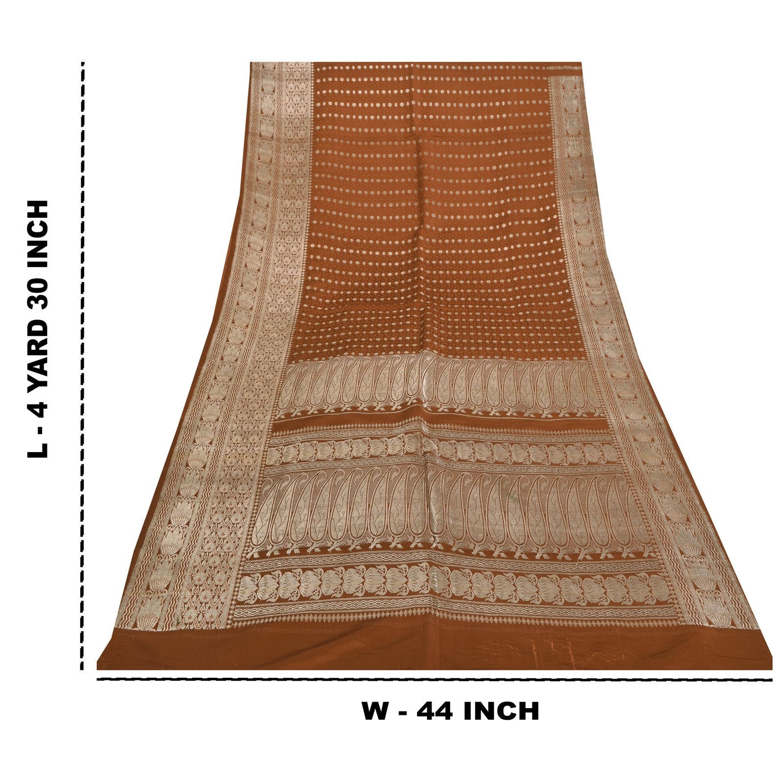Sanskriti Vintage Brown Saree Pure Satin Silk Brocade/Banarasi Woven Sari Fabric