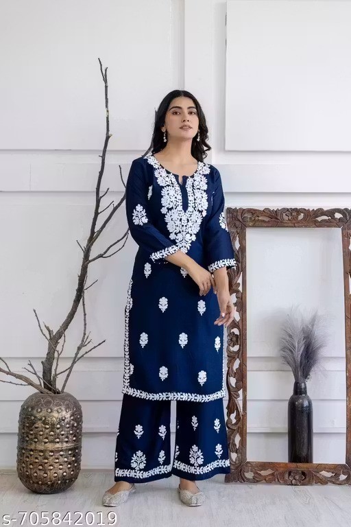 Indian Readymad Party Festive Wedding Rayon Kurta Kurti Palazzo Set for Women’s