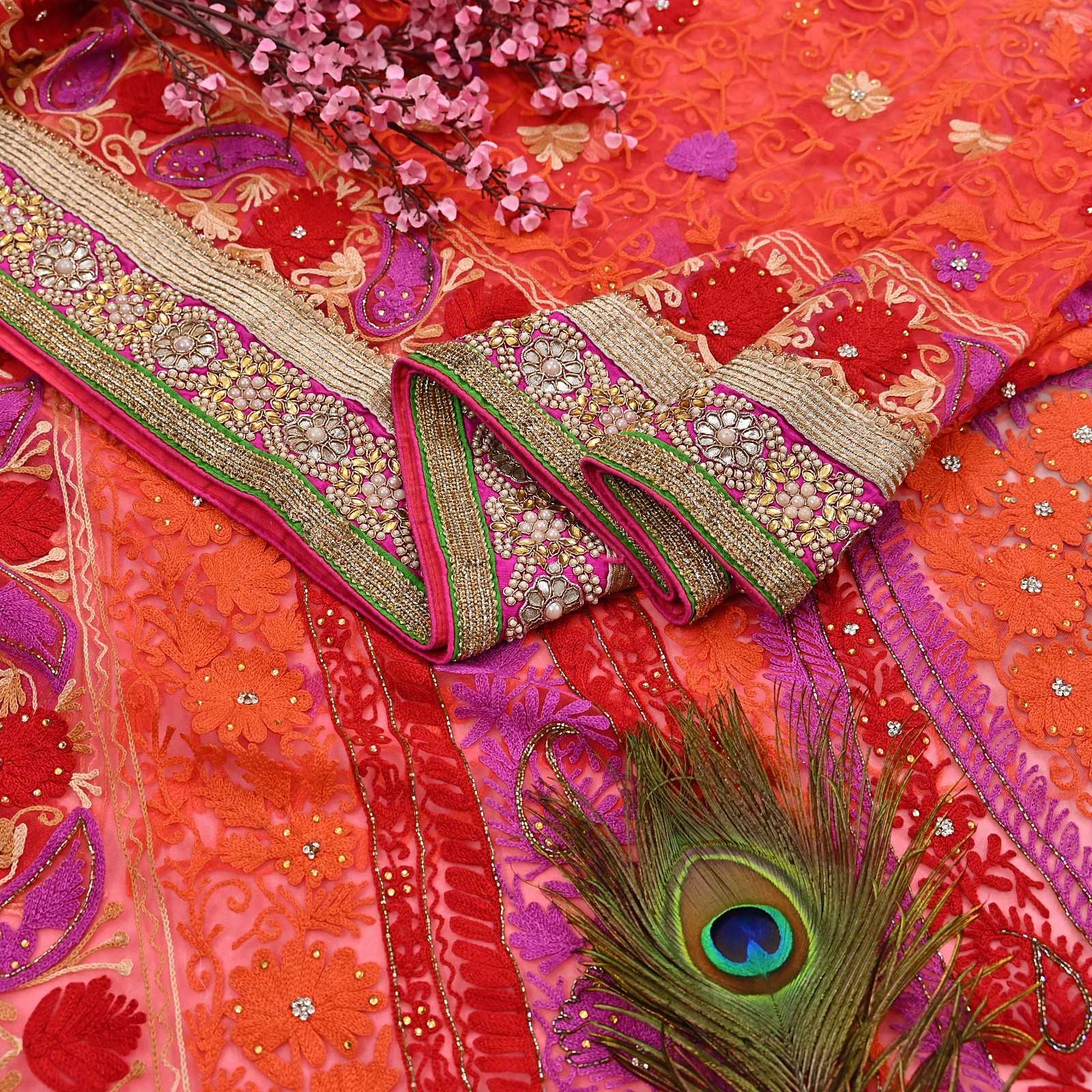 Indian Vintage Sari Net/Mesh Hand Embroidered Designer Manish Malhotra saree 5yd