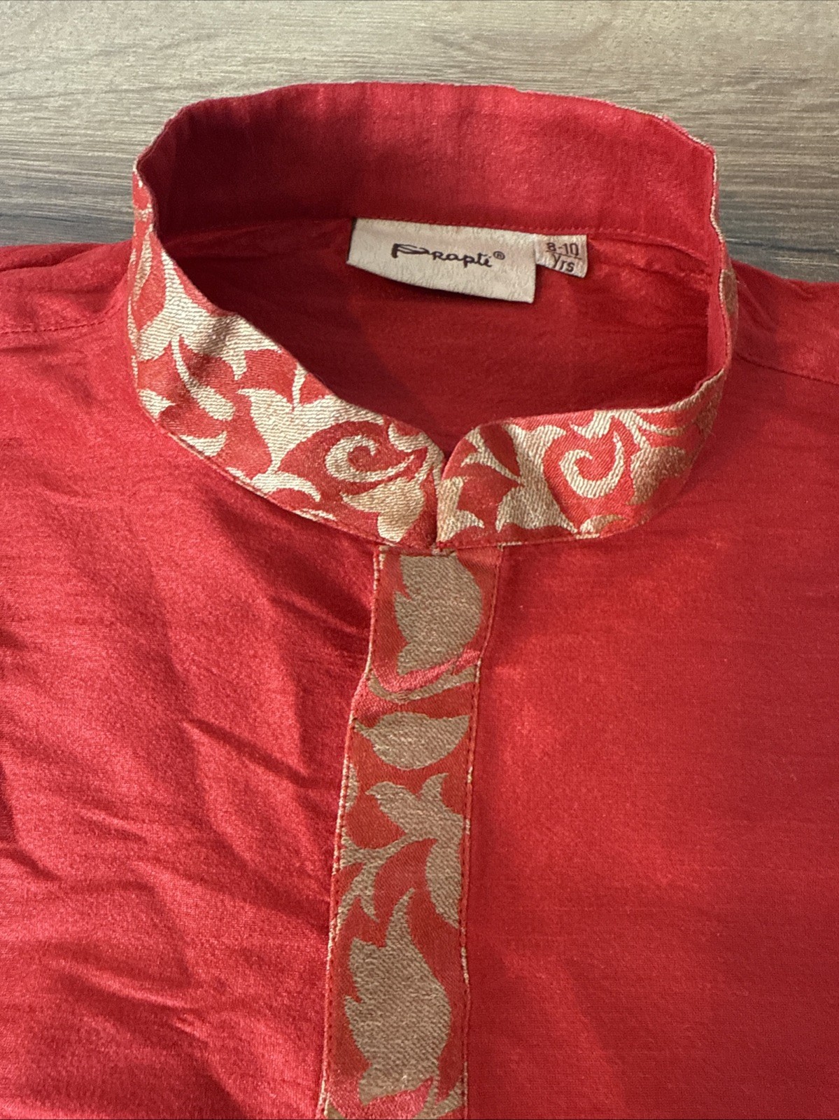 Prapti Kurta Silk Look Boys 8 10 Red Tunic Gold Brocade Accent