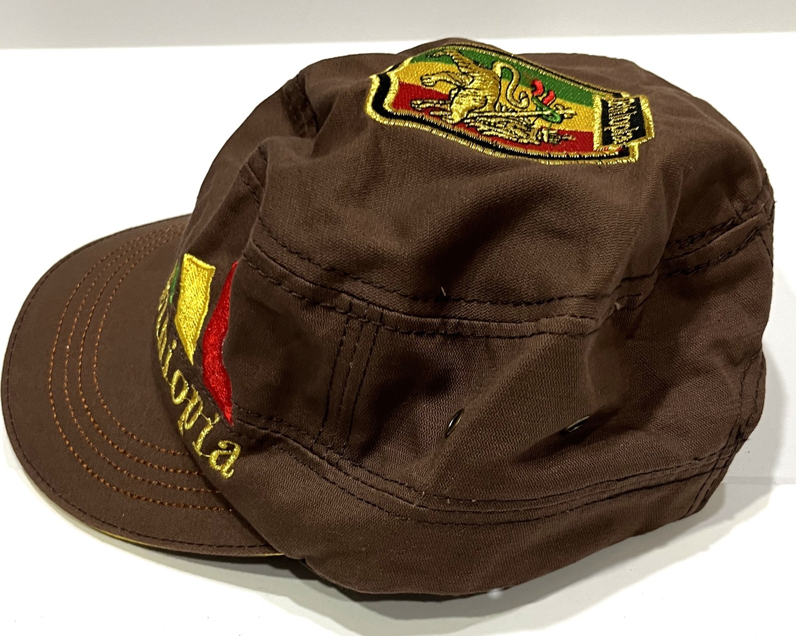 Ethiopia Lion of Judah Rasta Flag Cadet Military Cap Hat Brown 100% Cotton
