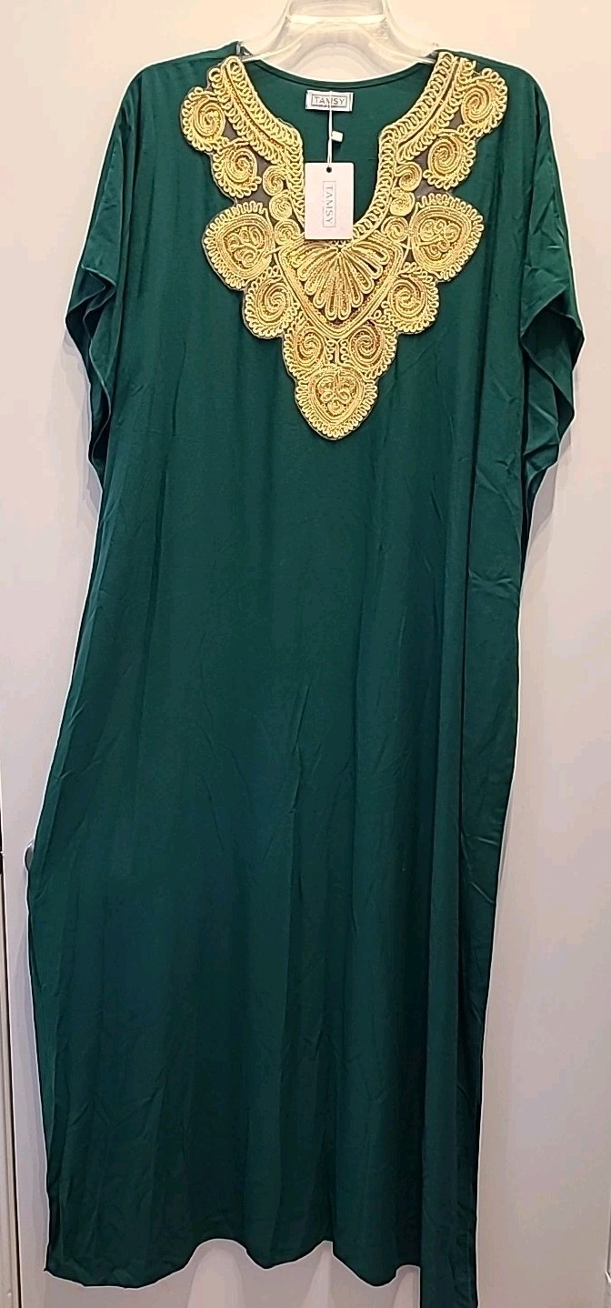 Tamsy Germany Caftan Kaftan Dress African Womens Casual Gown Handmade Green