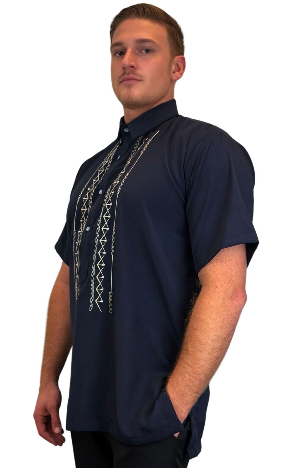 Navy Short Sleeve Cotton Polo Barong Tagalog ORDER US SIZE