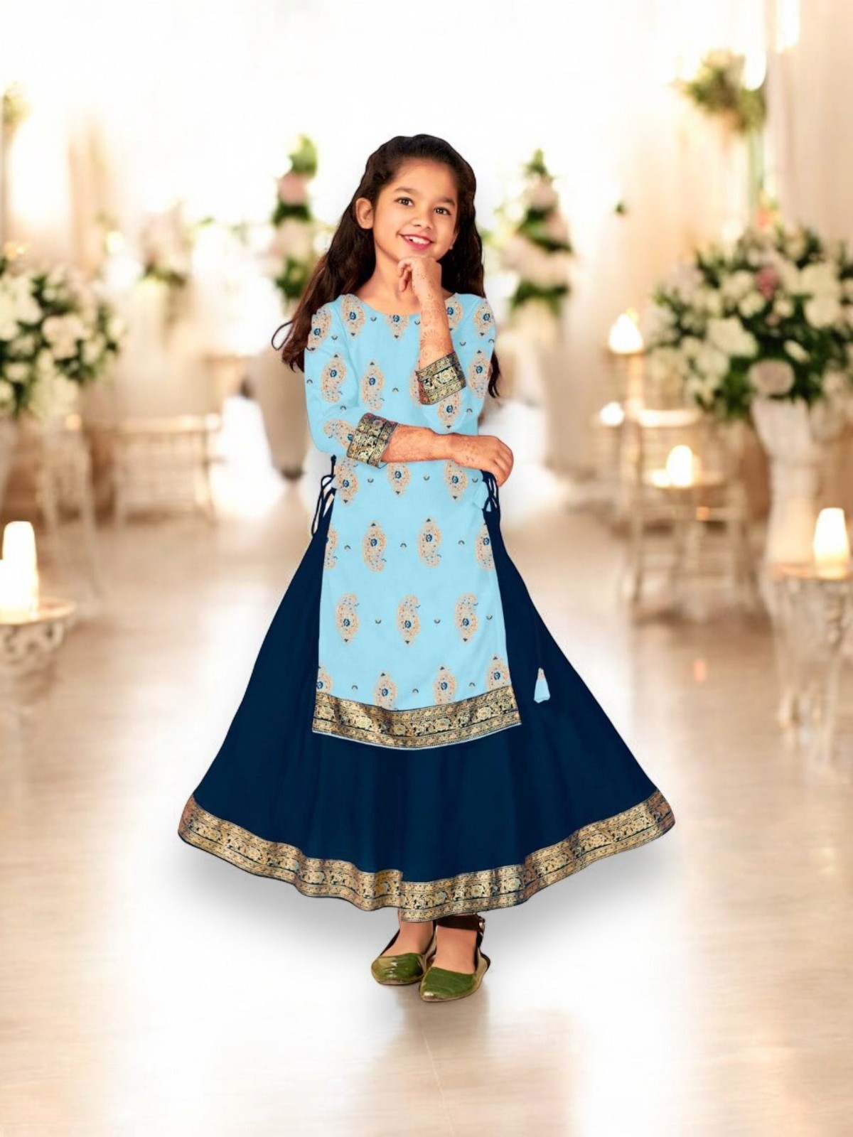 Elegant Girls Rayon Foil Printed Gown,Style Traditional Dress, Cultural Wear, 13