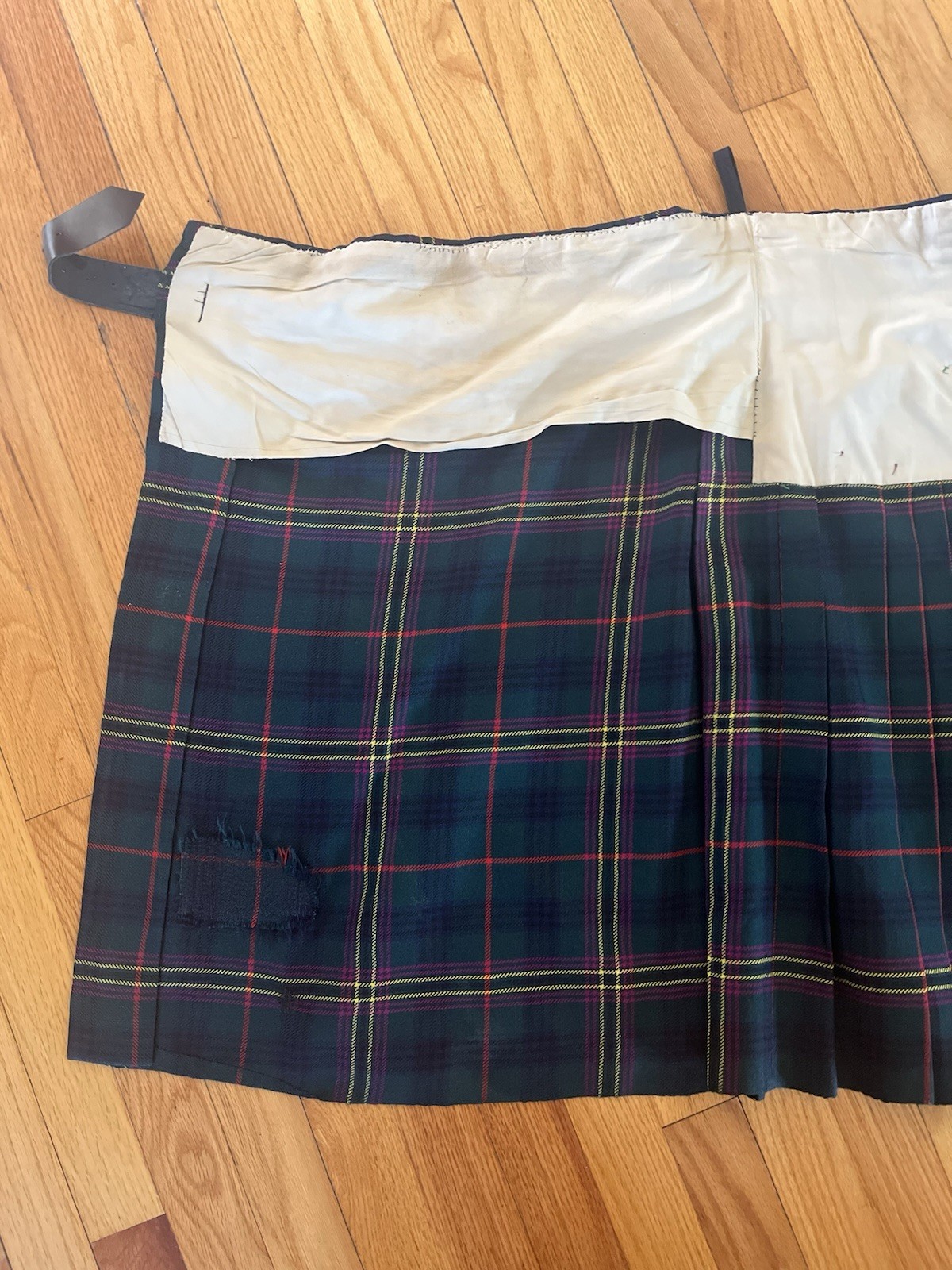 Vintage Thomas Gordon Kilt Green Plaid Kennedy Tartan in Modern Colors w/ Pin