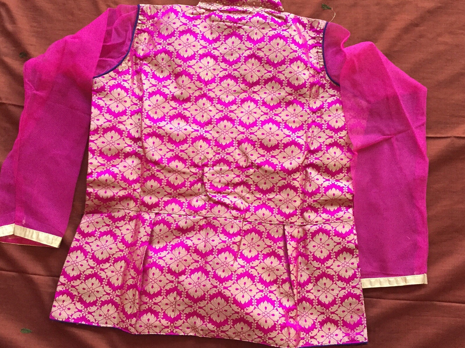 Pink/Gold/Blue Designer silk lehenga 3 piece set with embroidery and sequins