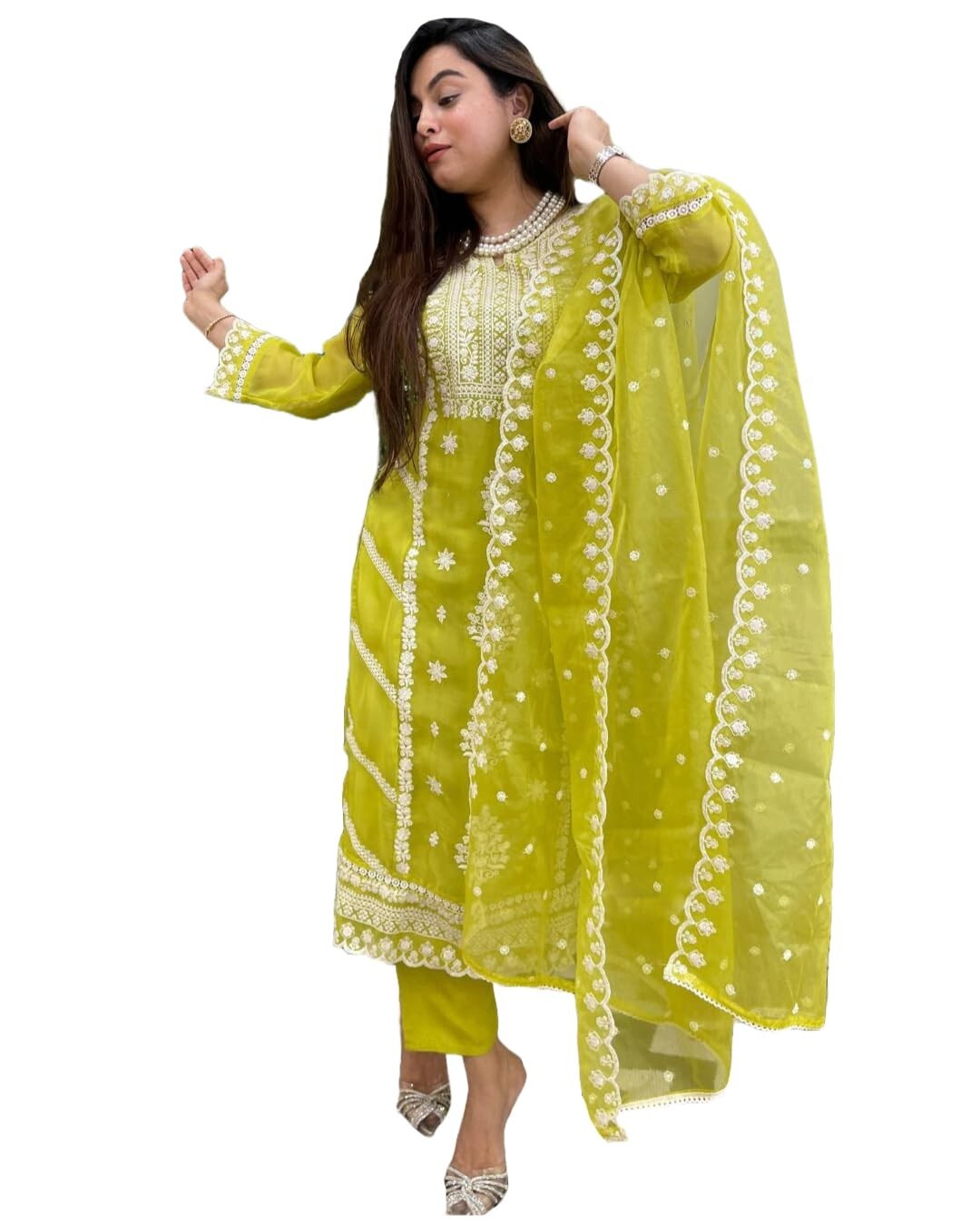 Women’s Rayon Blend Straight Embroidered Kurta with Pant & Dupatta