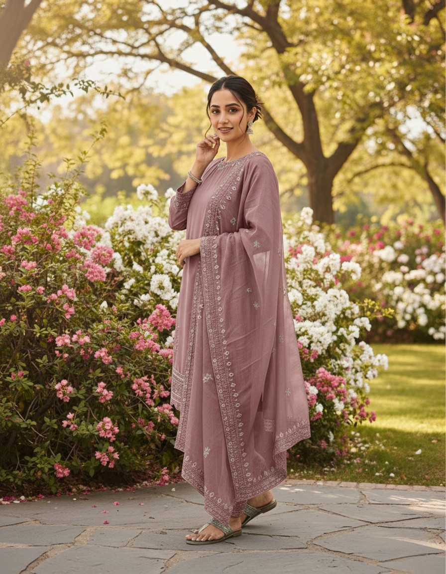 Collection Pur Natural Crepe Readymade Peach Top Palazzo With Dupatta For Women