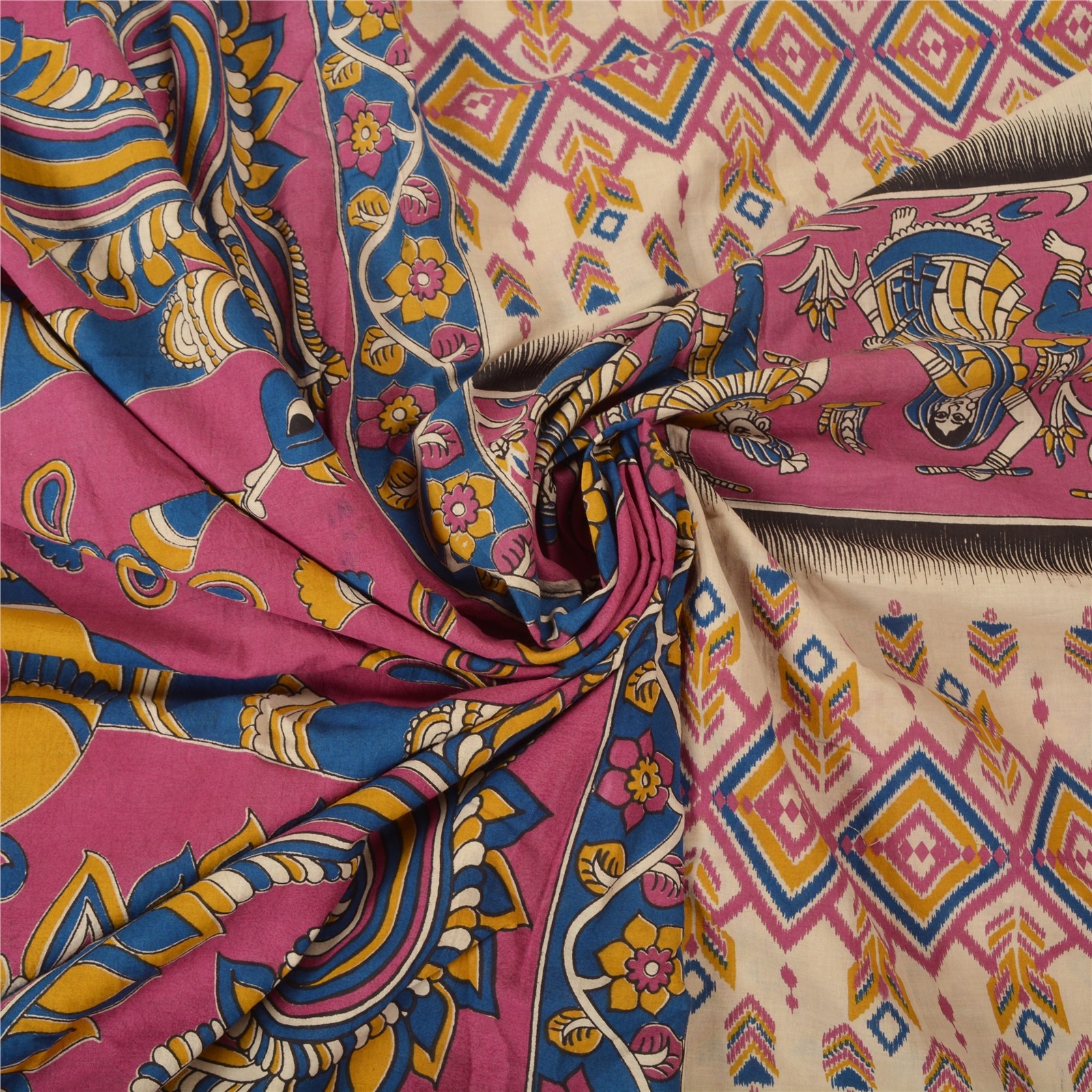 Sanskriti Vintage Pink Sarees 100% Pure Cotton Patachitra Printed Sari Fabric