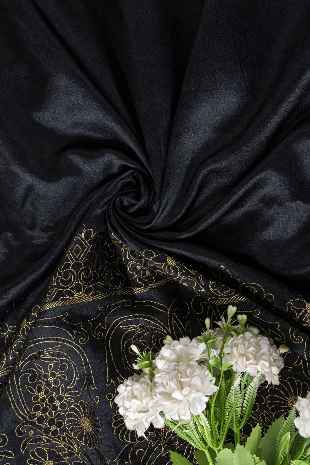 Sanskriti Vintage Black Pure Satin Saree Banarasi Brocade Zari Hand-Woven 6+Yd