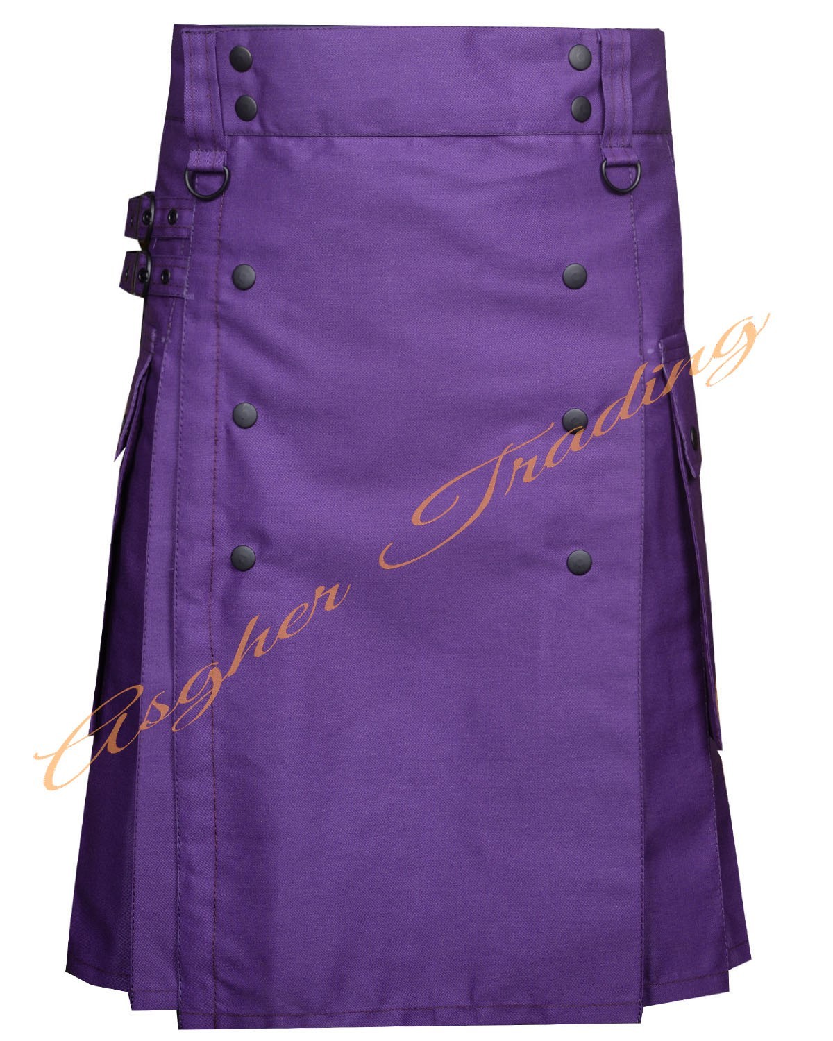 Men’s Purple Cotton Utility Kilt, Modern Pockets Highland Dress kilt Custom Size