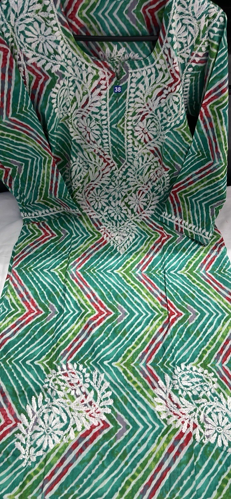 Indian Lucknowi Chikankari Kurti Size 38 Ethnic Casual Wear for Women Green Top
