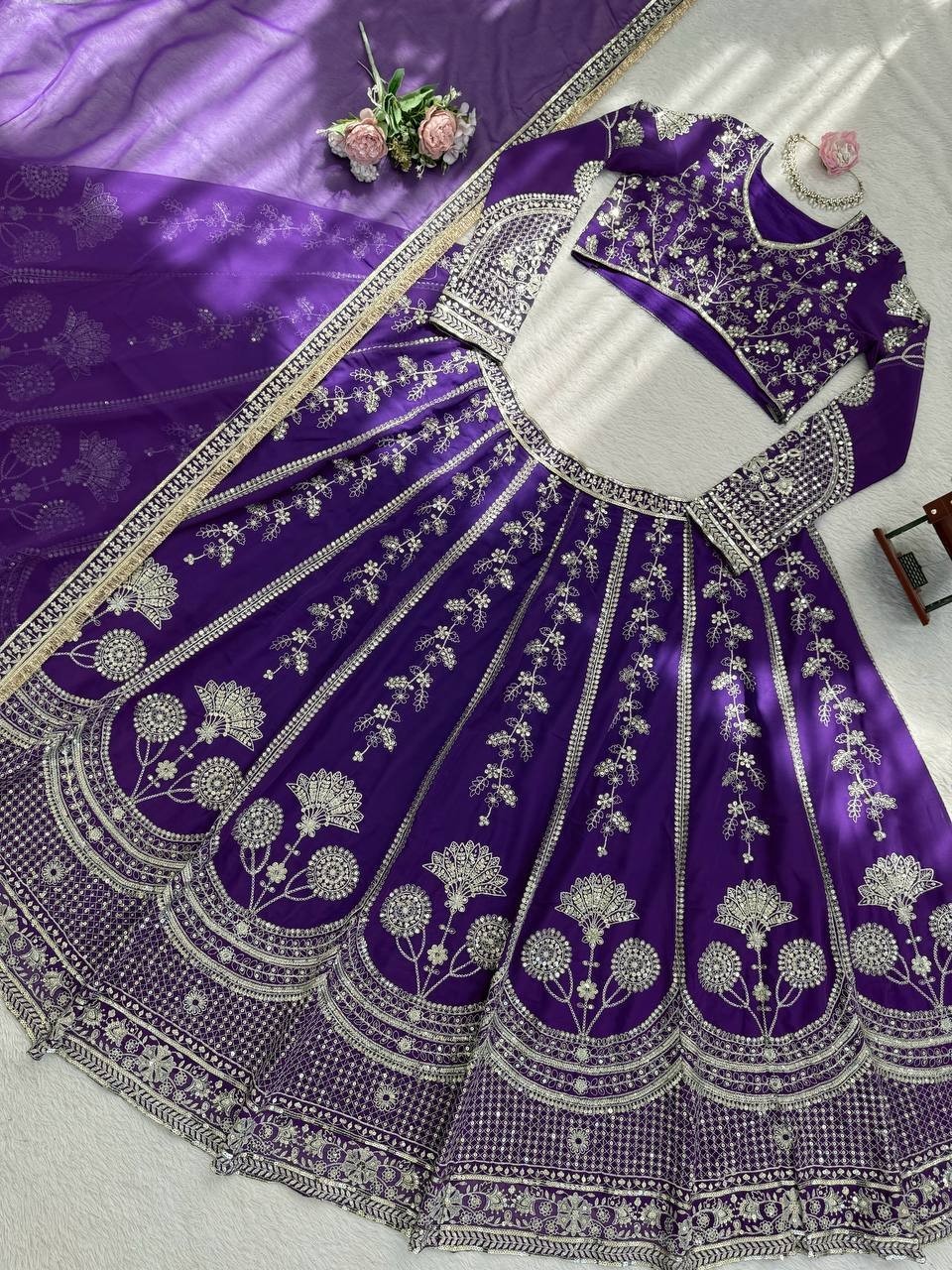New Designer Purple Faux Georgette Lehenga Choli With Dupatta For Wedding Wear