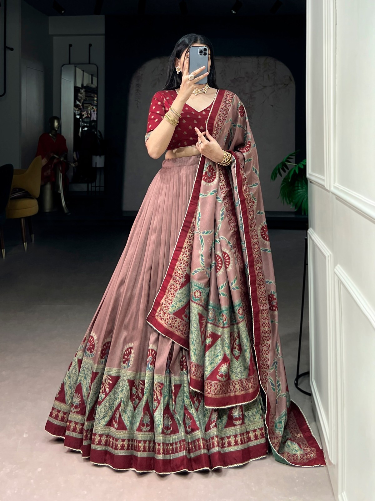 Traditional Wear Tasar Silk Lehenga Choli With Dupatta For Women & Girls