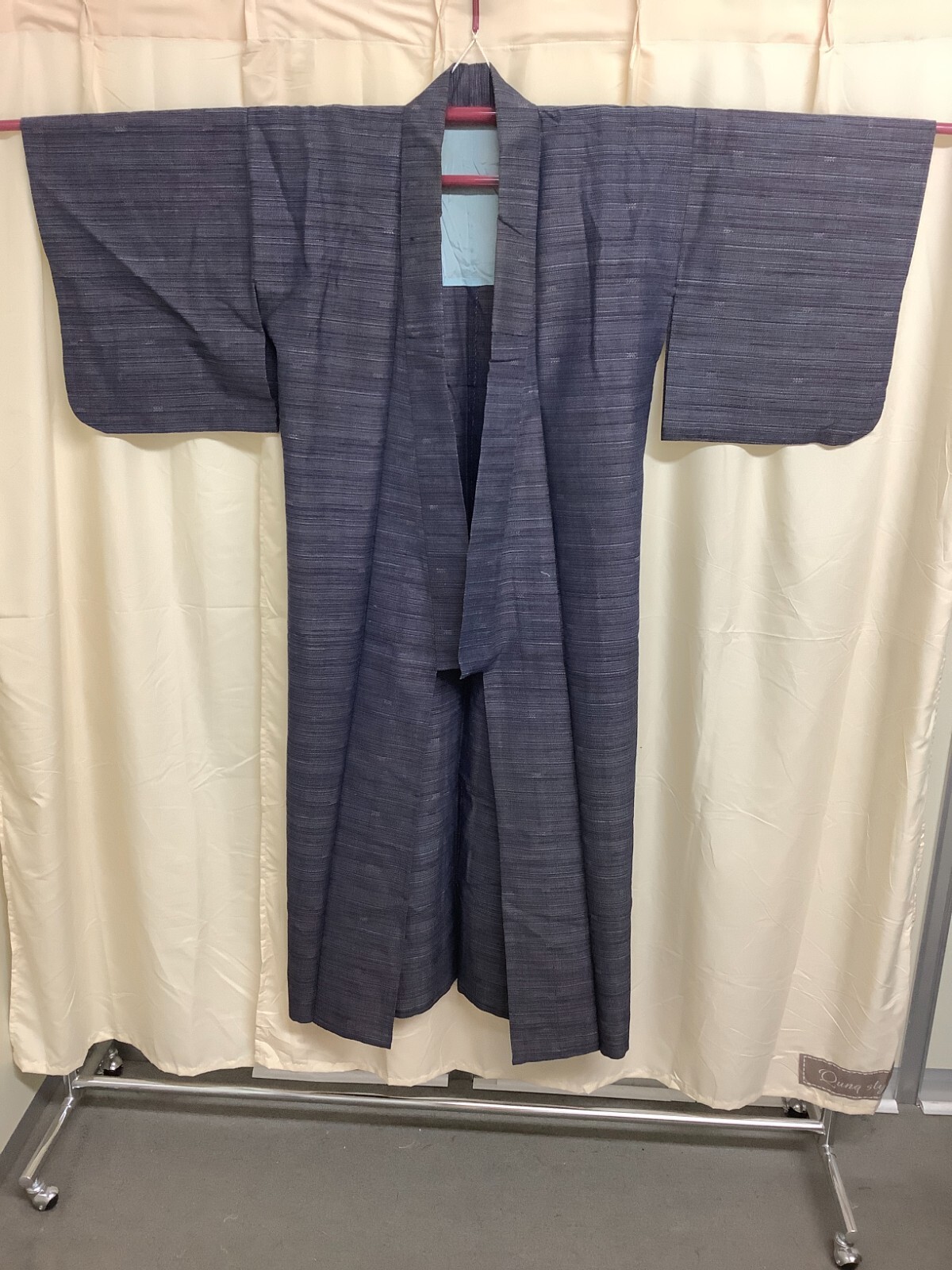 Japanese Vintage Kimono pure silk light blue purple Kasuri Height 58.26 inch