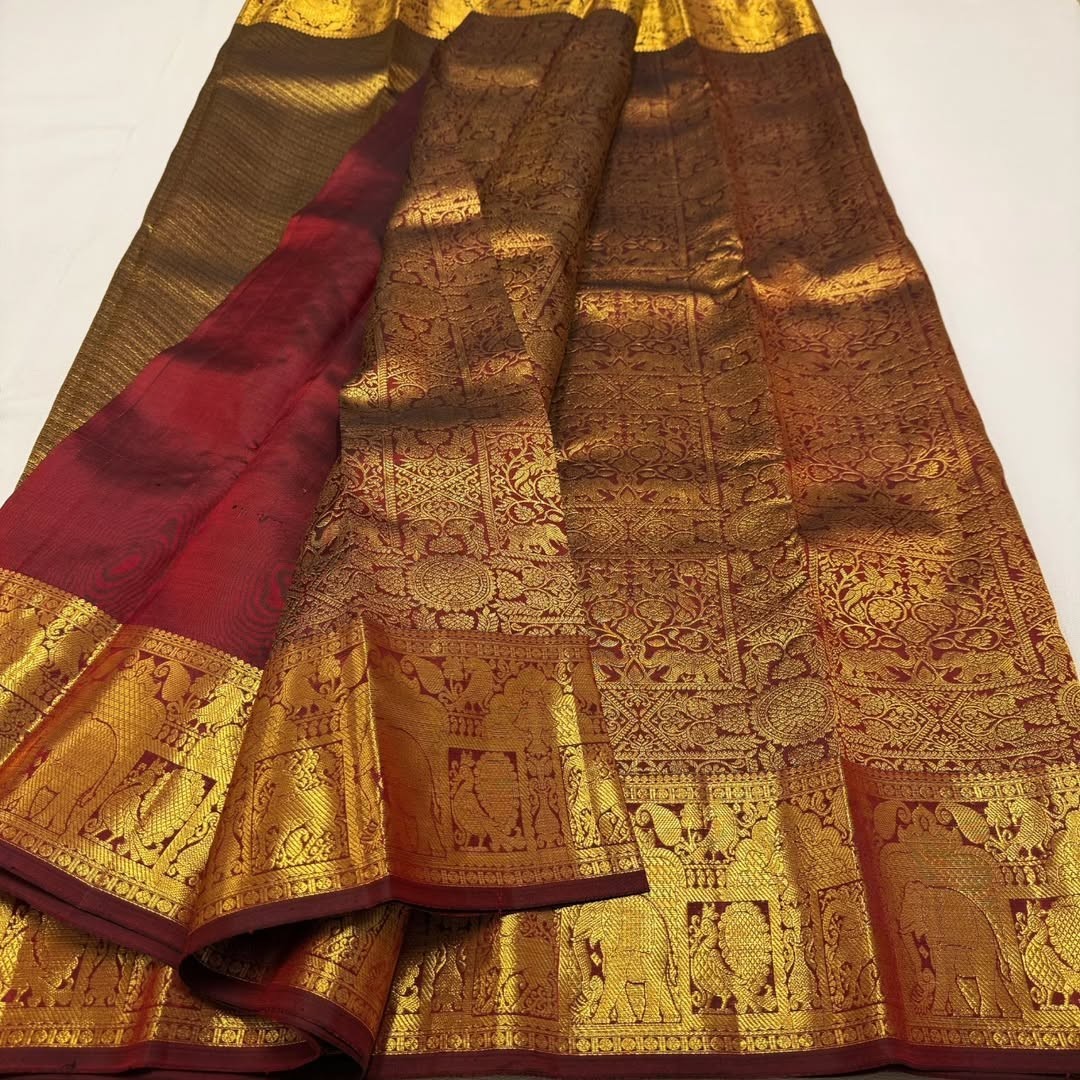 Premium Red Soft Silk Saree with Rich Gold Zari Work – Festive Collection